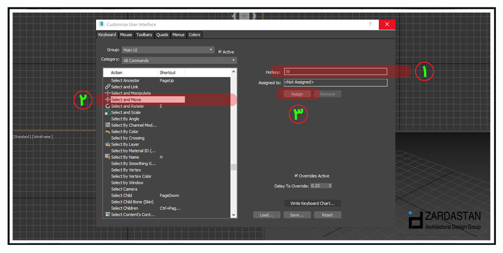 تنظیمات کلید های میانبر تری دی مکس تنظیمات کلید های میانبر تری دی مکس